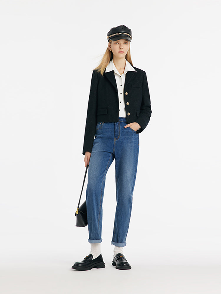 Vintage Single-Breasted V-Neck Women Crop Jacket GOELIA