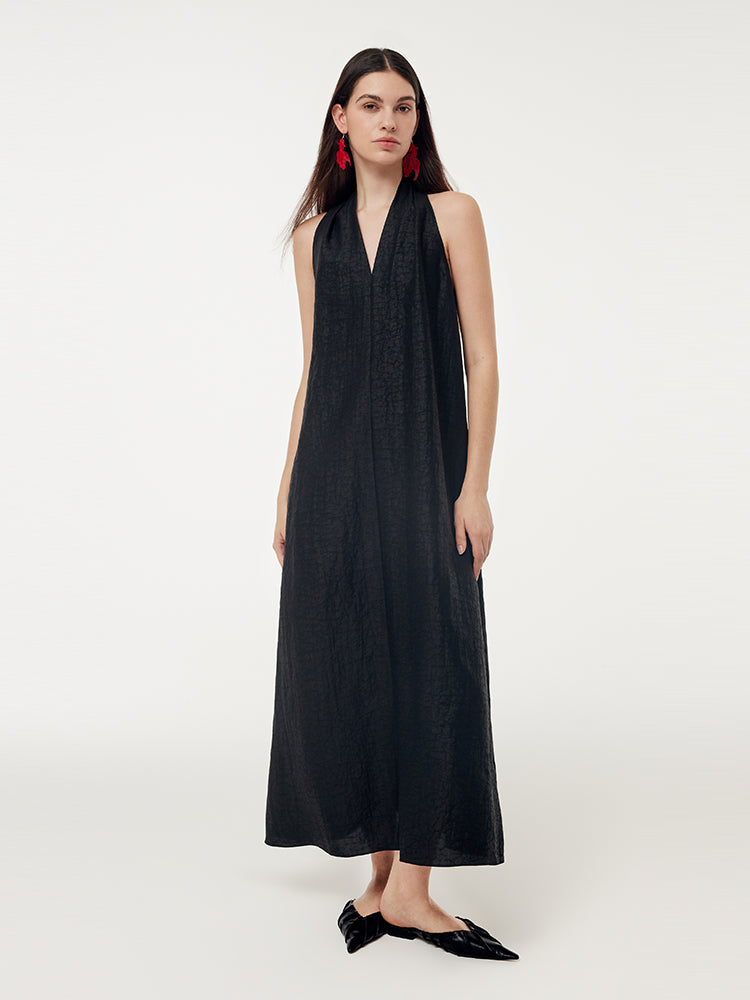 18MM Xiang Yun Silk Halterneck Women Maxi Dress With Hairband GOELIA