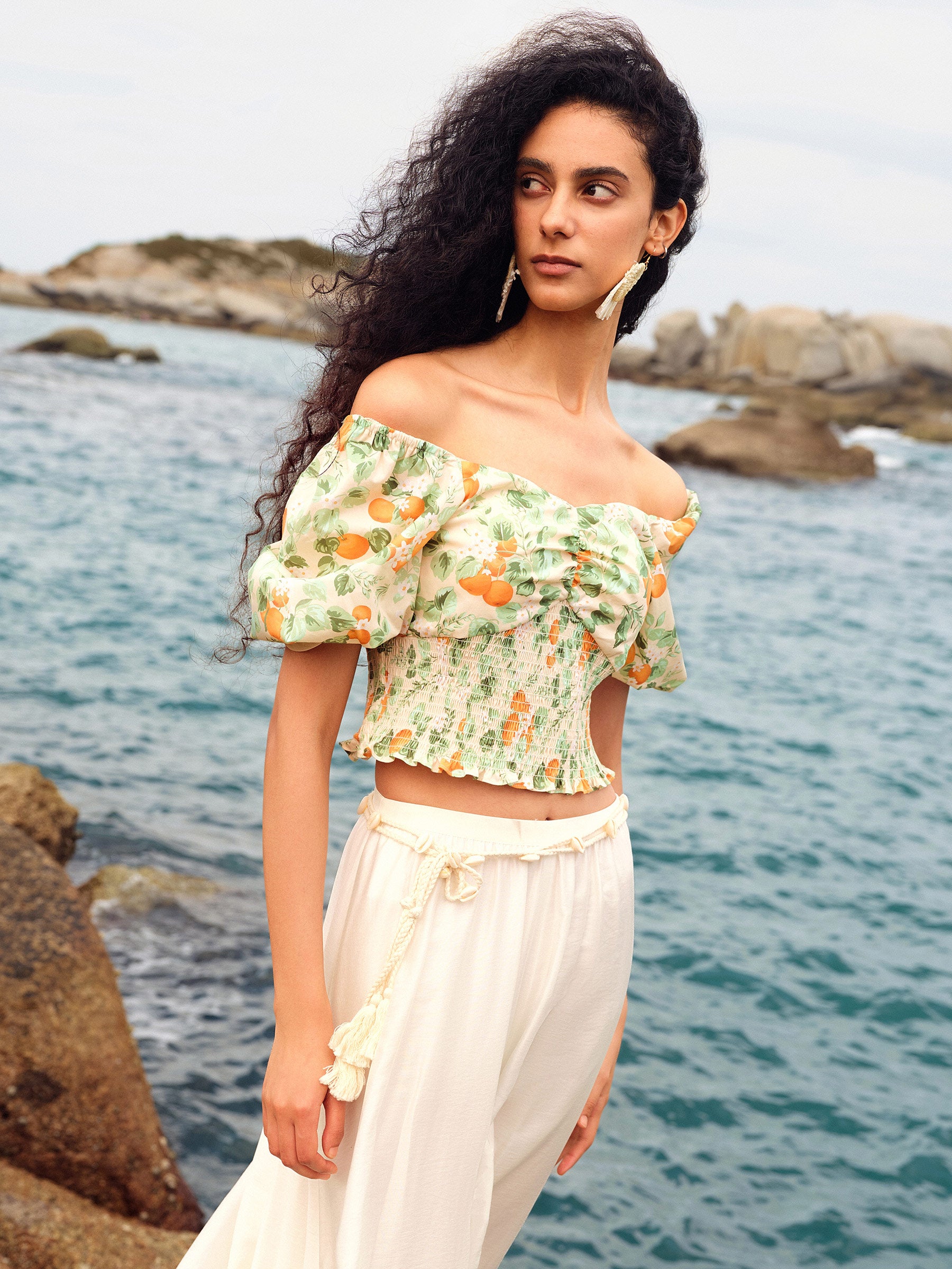 Cotton Floral Print Women Smocked Top GOELIA