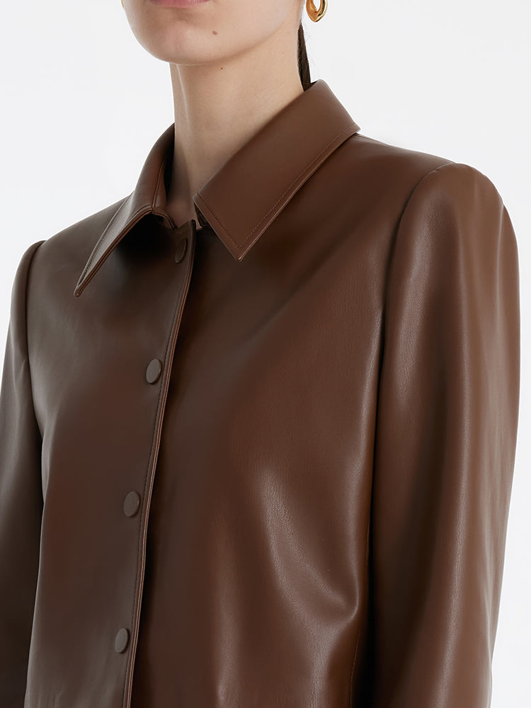 Eco-Friendly Leather Lapel Women Crop Jacket GOELIA