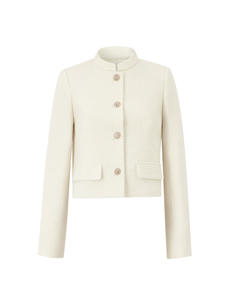 Wool Blend Stand Collar Single-Breasted Women Jacket GOELIA