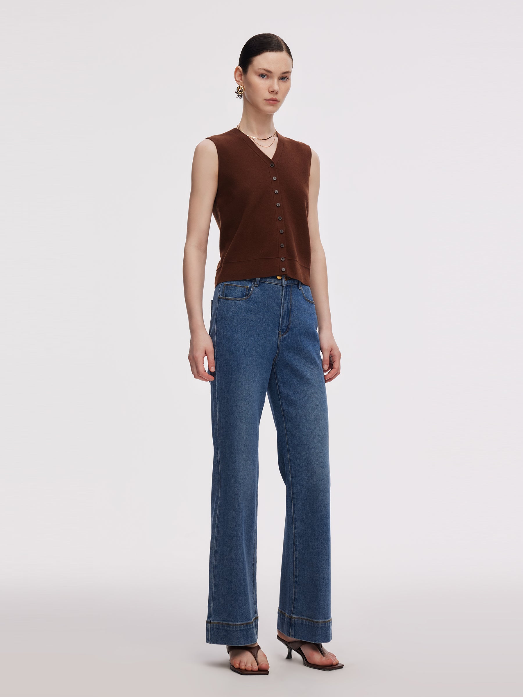 Tencel Blend Knit Vest And Shawl Two-Piece Set GOELIA