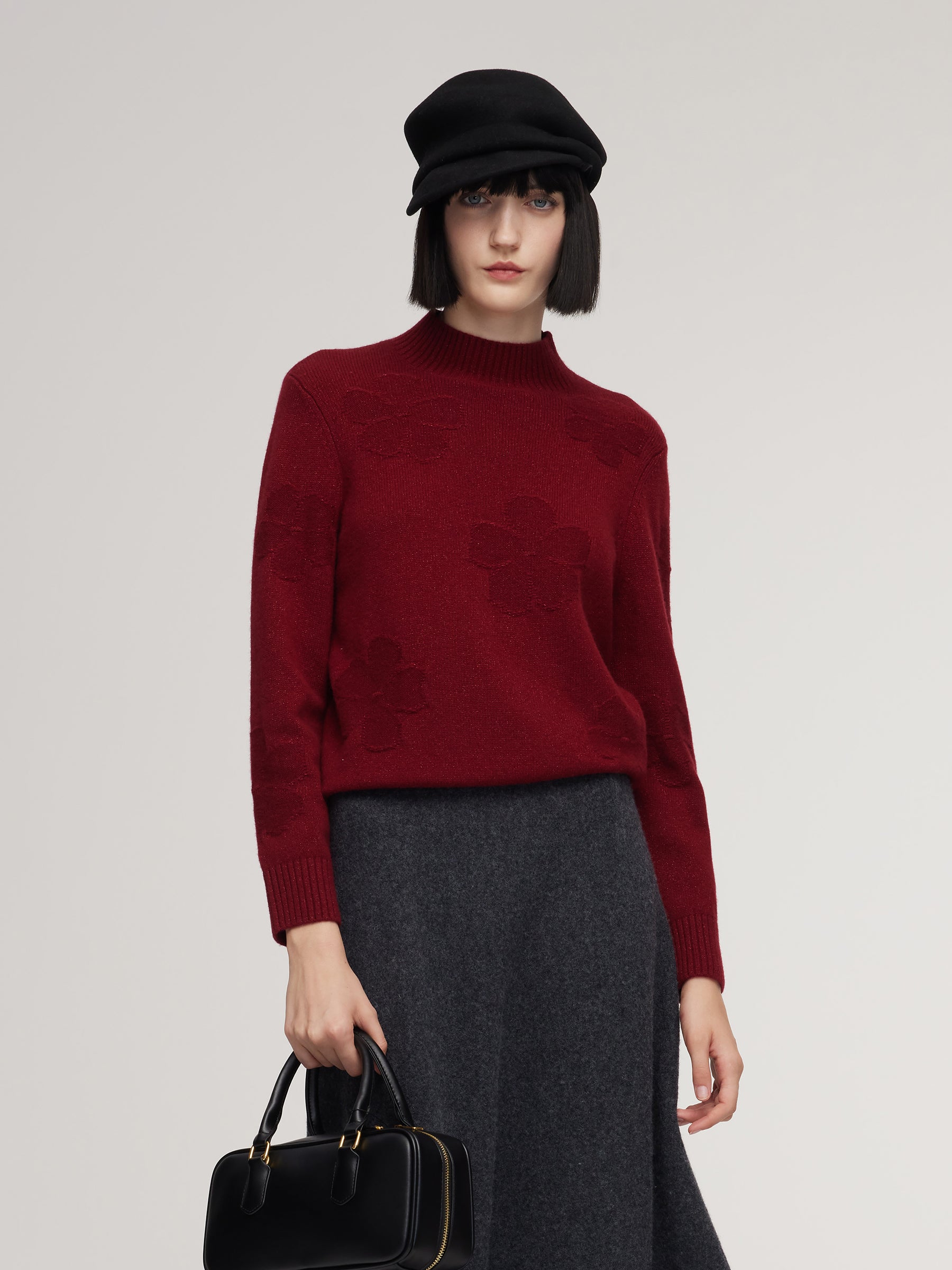 Wool Jacquard Mock Neck Women Sweater GOELIA