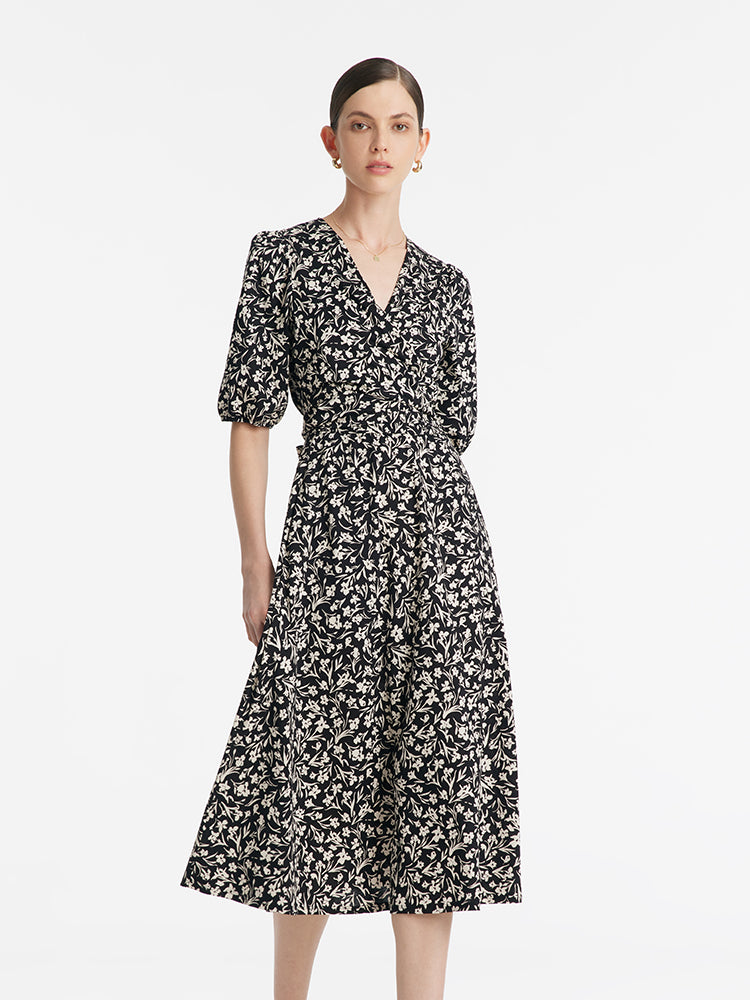 Iris Print V-Neck Tied Women Midi Dress GOELIA