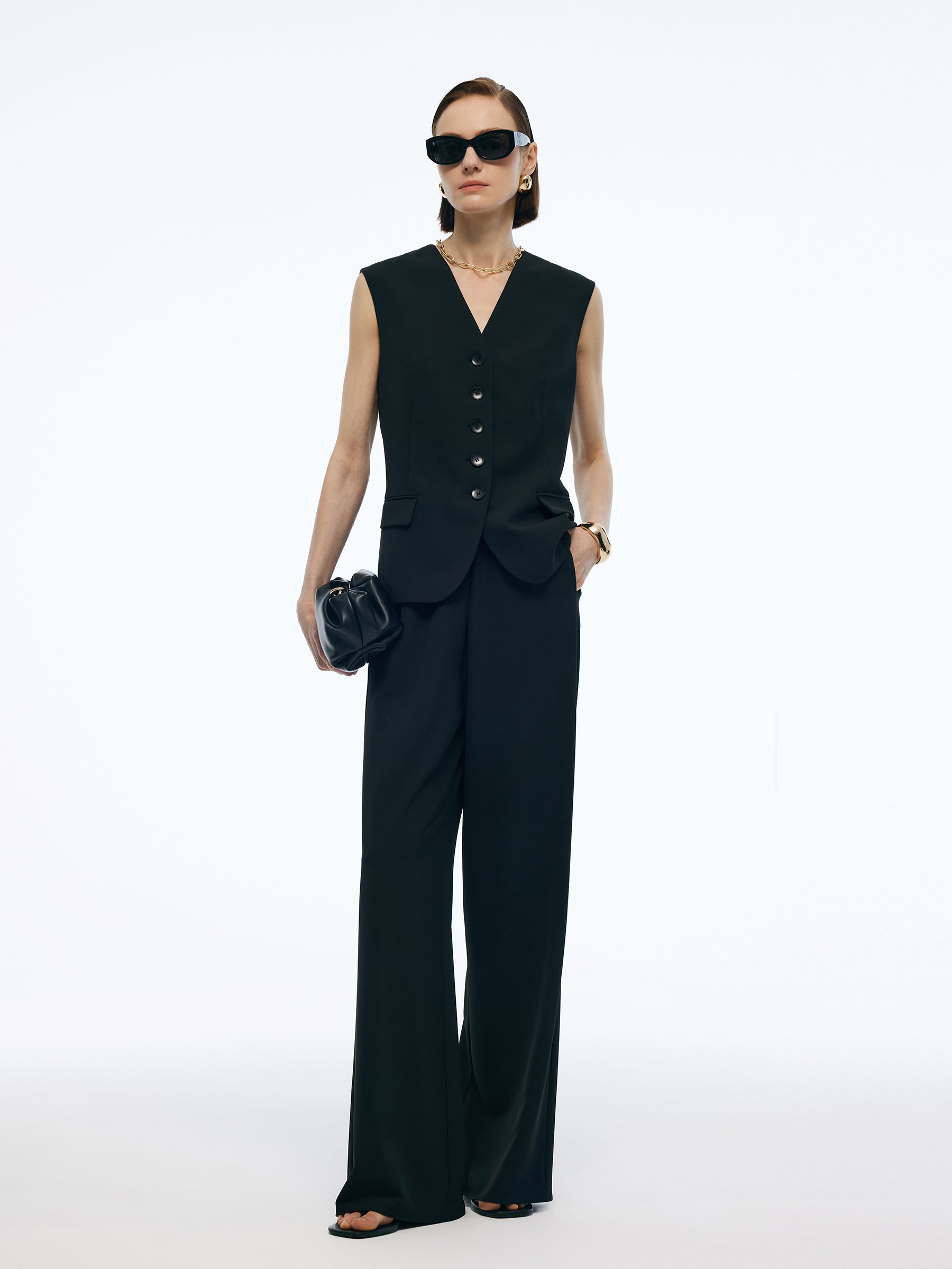 Stretch V-Neck Women Single-Breasted Vest GOELIA