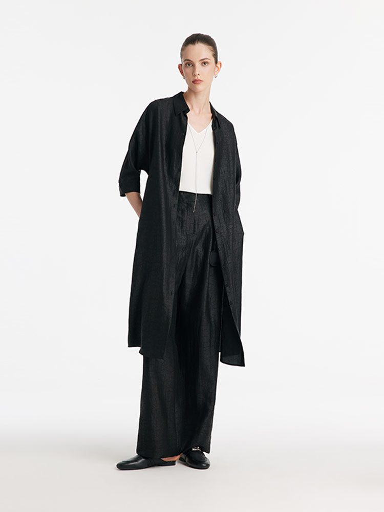 18 Momme Xiang Yun Silk Single-Breasted Women Midi Shirt Dress With Belt GOELIA
