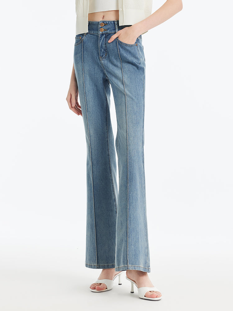 Back-Slit Denim Flared Women Jeans GOELIA