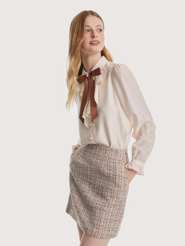 A-line Woolen Tweed Mini Skirt GOELIA