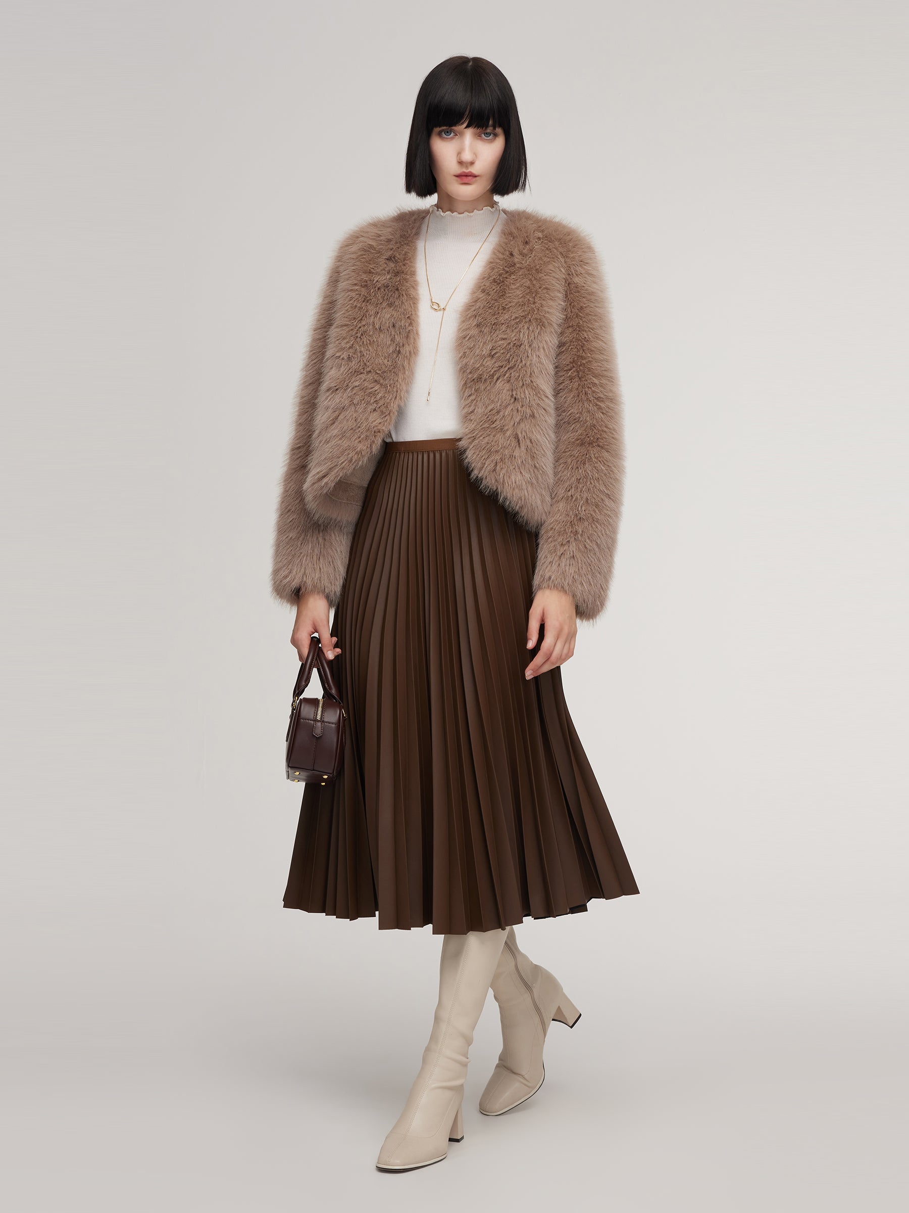 Eco-friendly Fur V-Neck Women Coat GOELIA
