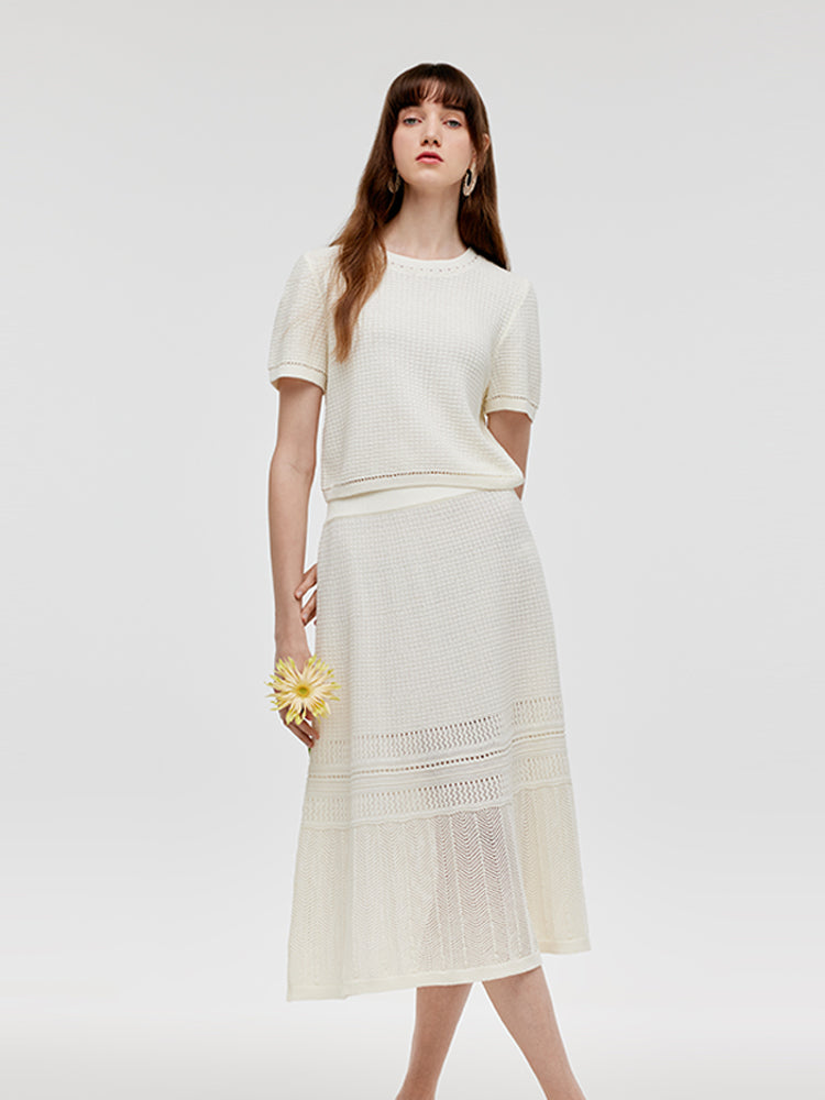 Round Neck Knit Top And Maxi Skirt Two-Piece Set GOELIA