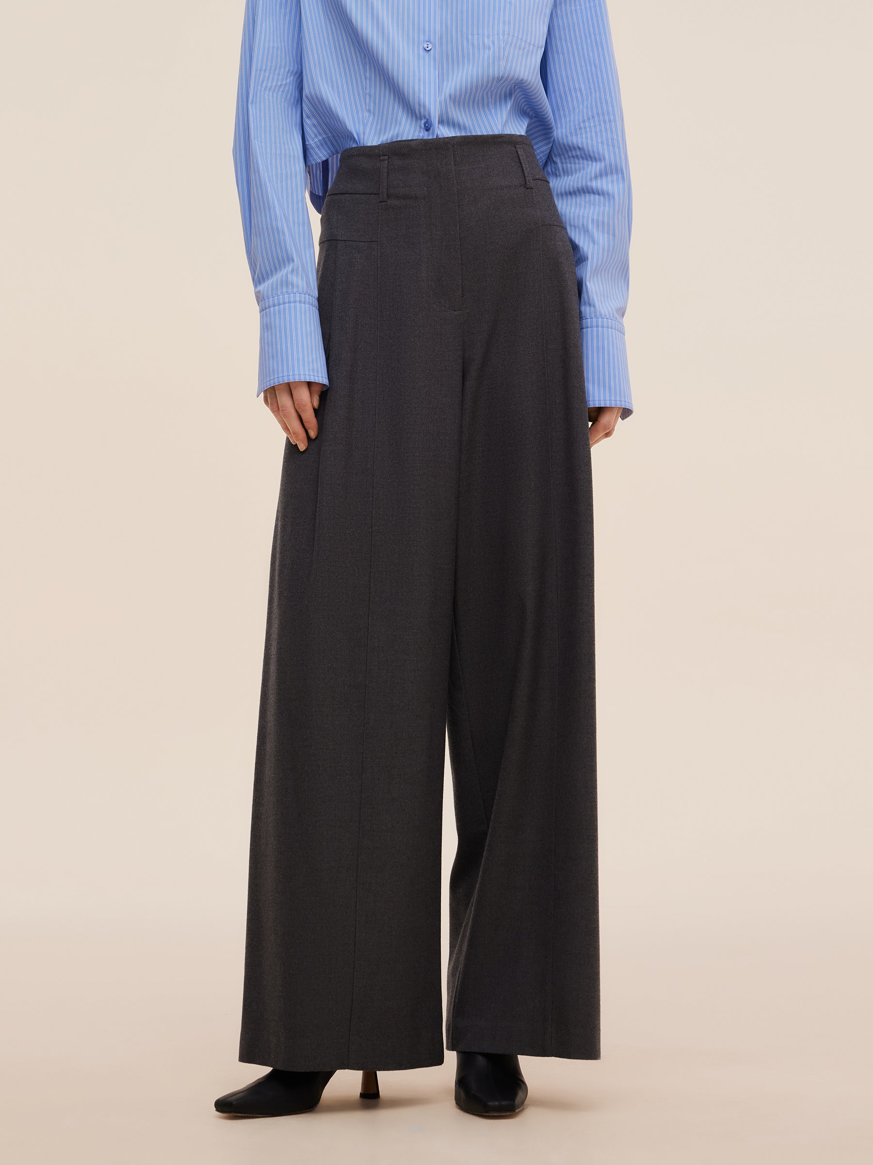 Wool Blend Women High Waisted Wide Leg Pants GOELIA