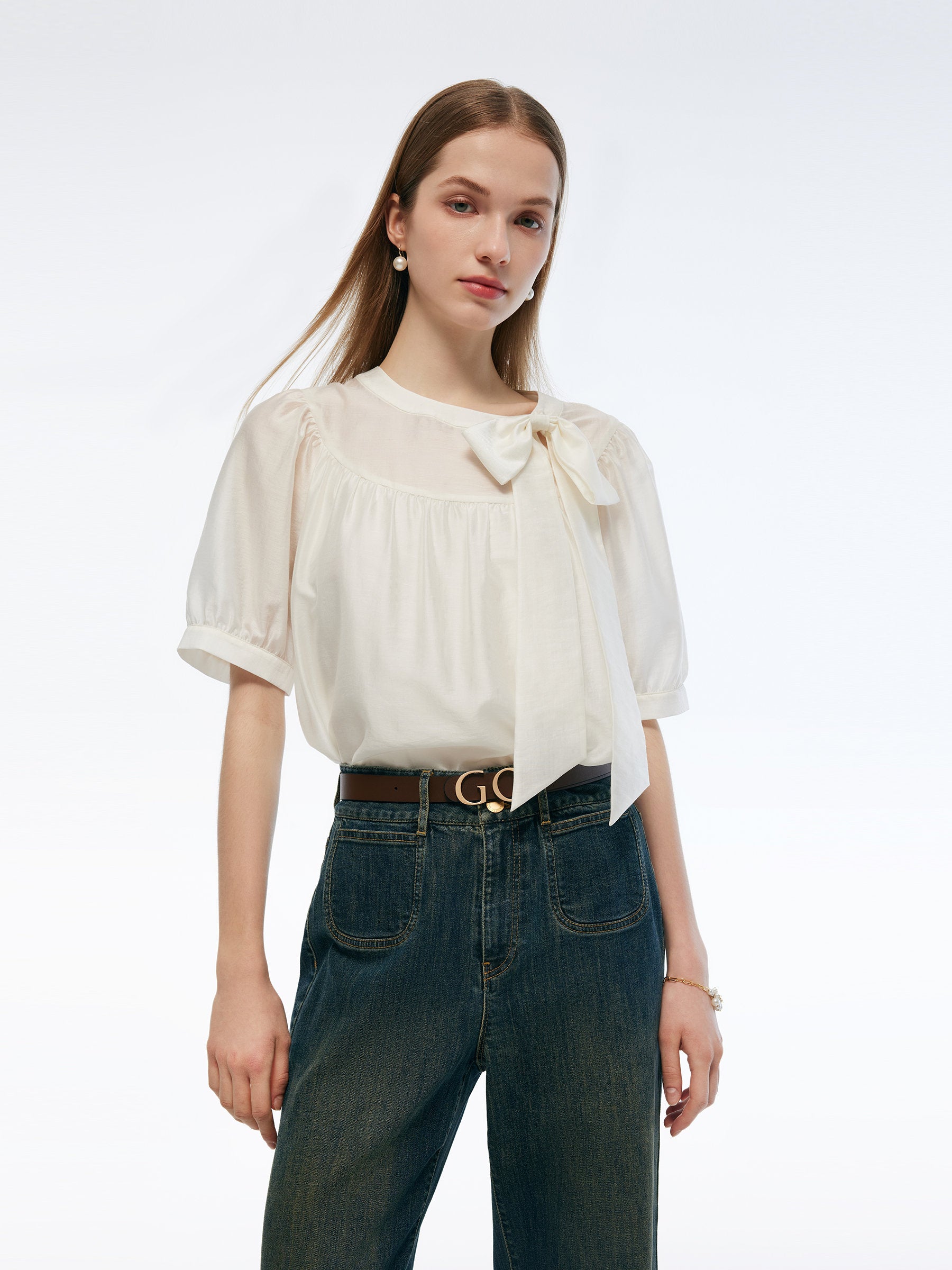 Tencel Blend Women Puff-sleeved Blouse GOELIA