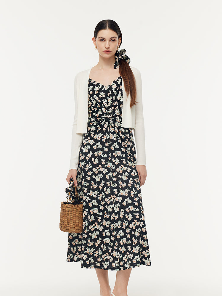 100% Cotton Strap Maxi Dress And Lyocell Cardigan Two-Piece Set GOELIA