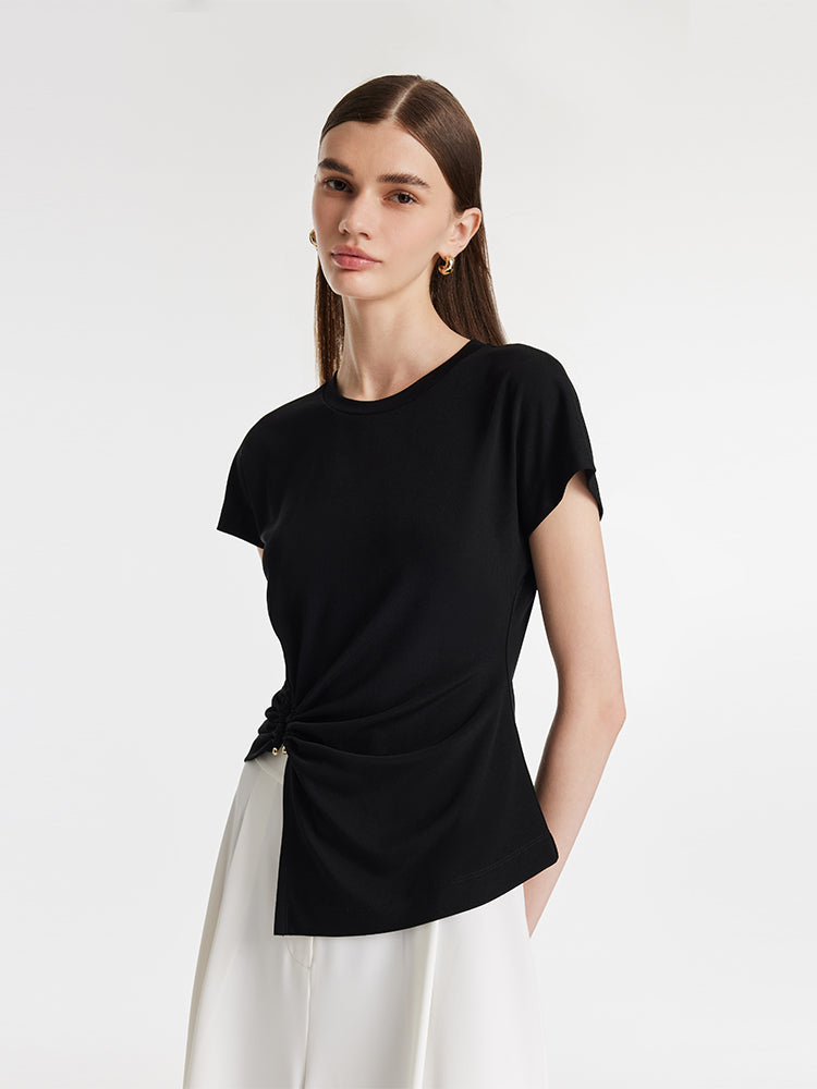 Acetate Waist Twist Asymmetric Hem Women Knit Top GOELIA