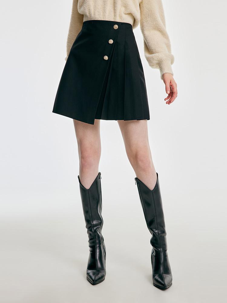 Black Ruched A-Line Skirt GOELIA