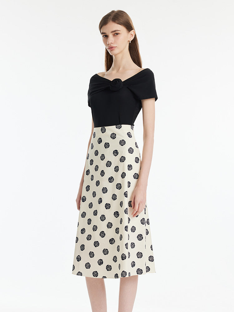 Off Shoulder 3D Rose Knotted Top And Half Skirt Two-Piece Set GOELIA