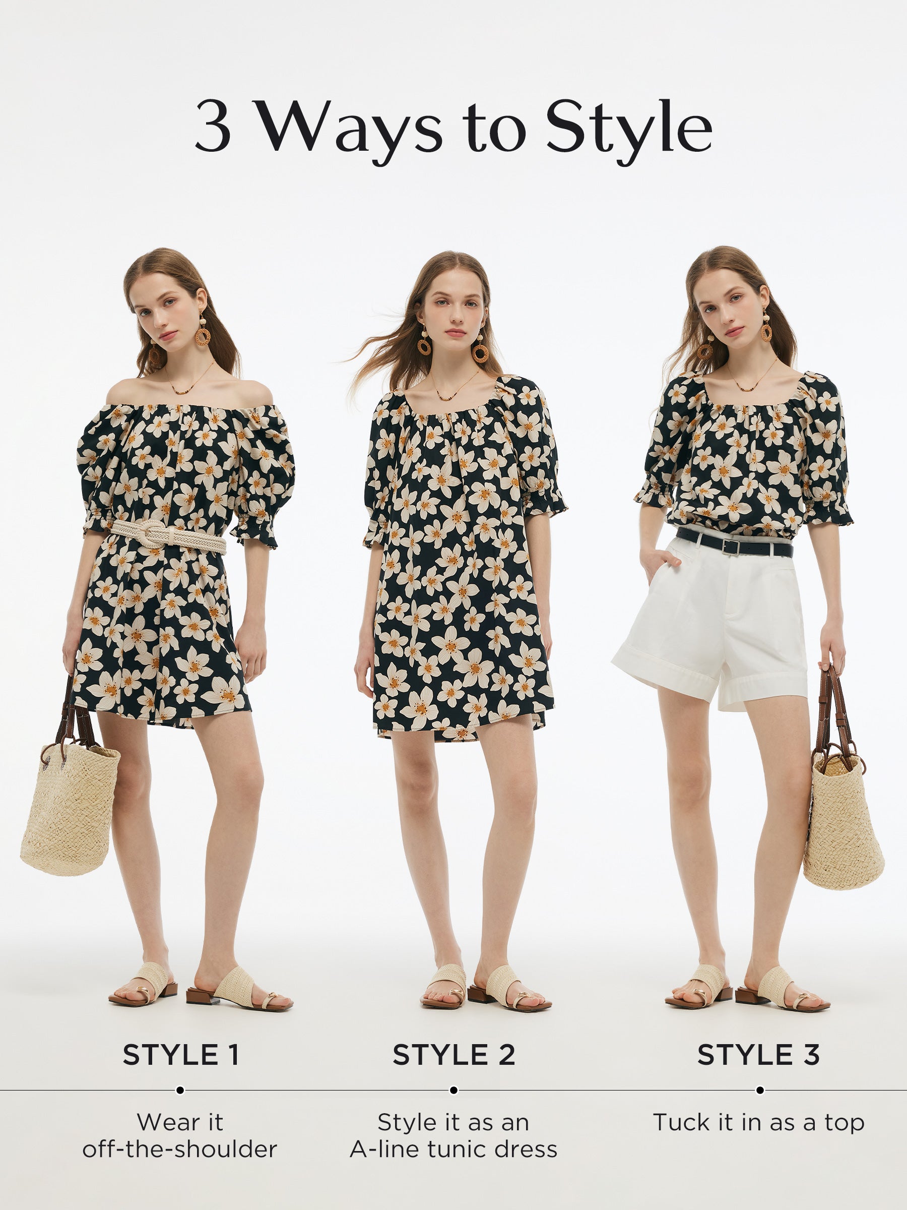 Cotton Floral Print Convertible Neckline Women Tunic Top GOELIA