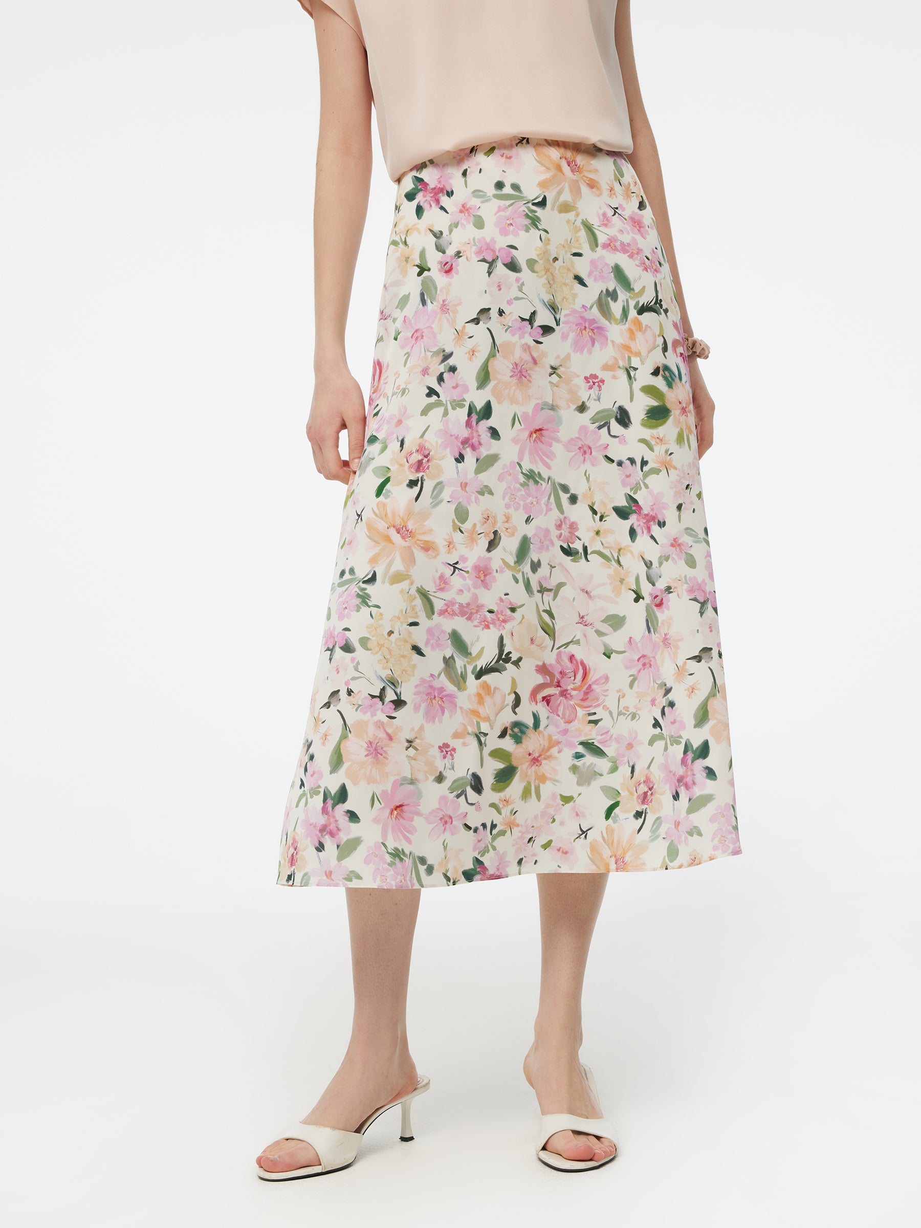 19MM Mulberry Silk Floral Print Women Skirt GOELIA