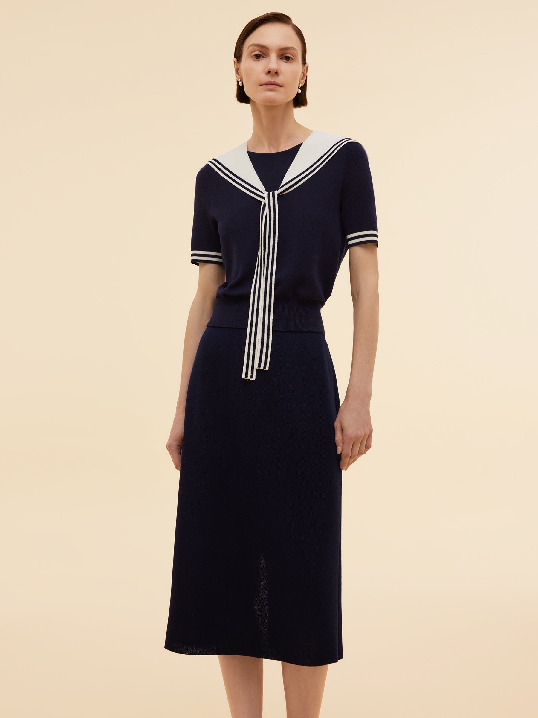 Tencel Blend Knit Top And Column Skirt Two-Piece Set GOELIA
