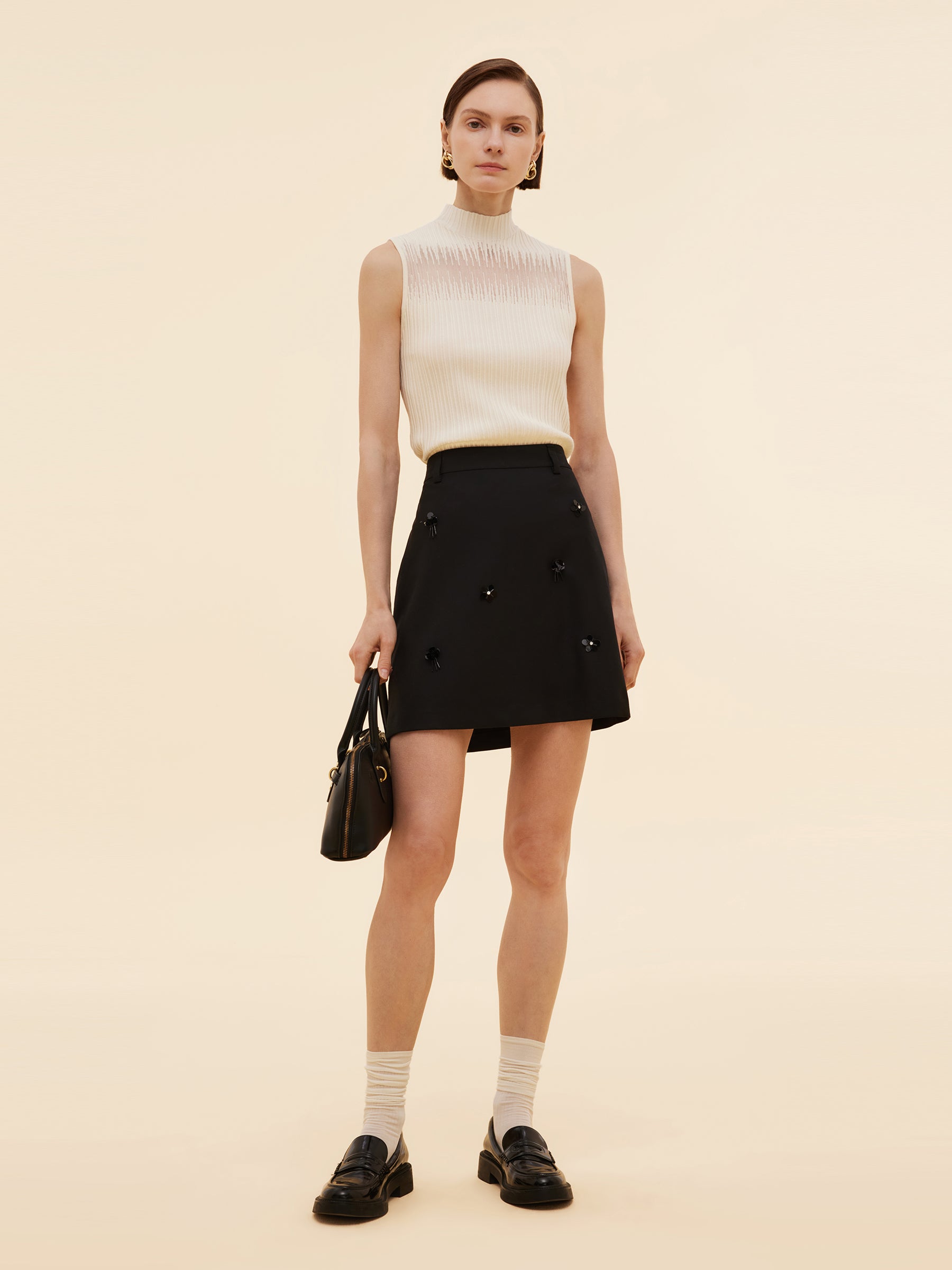 100% Worsted Wool Women Beaded Mini Skirt GOELIA