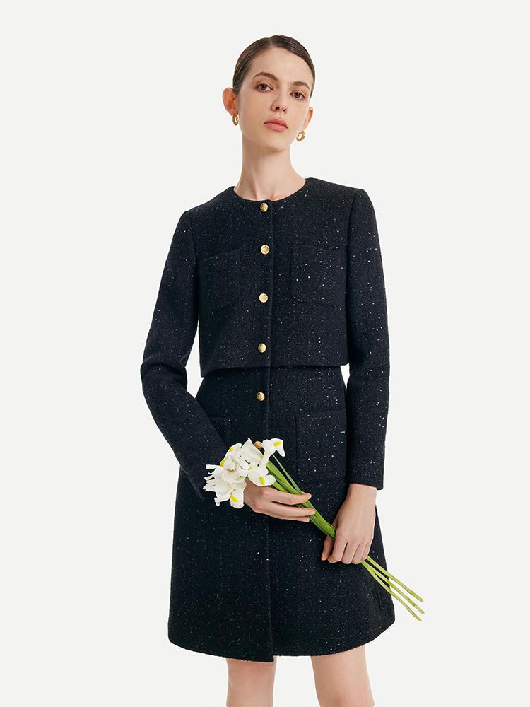 Tweed Fake Two-piece Tailored Wool Dress GOELIA
