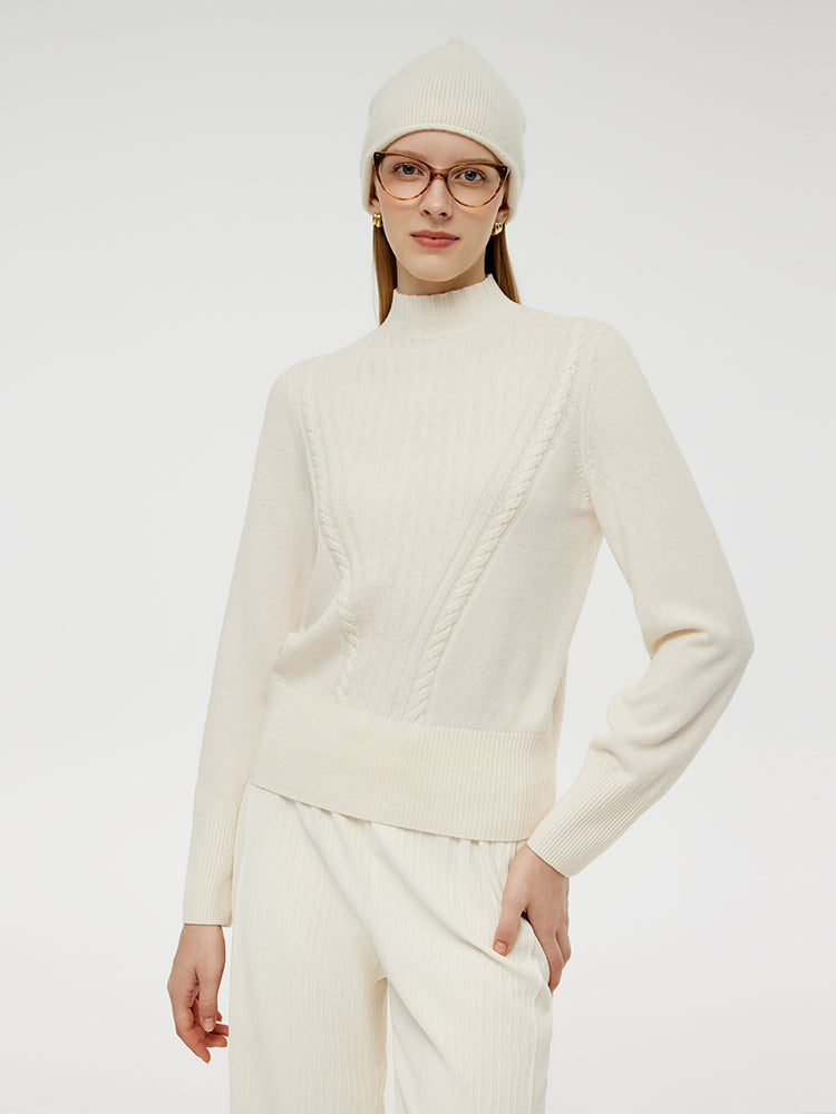 Machine Washable Wool Blend Mock Neck Women Sweater GOELIA