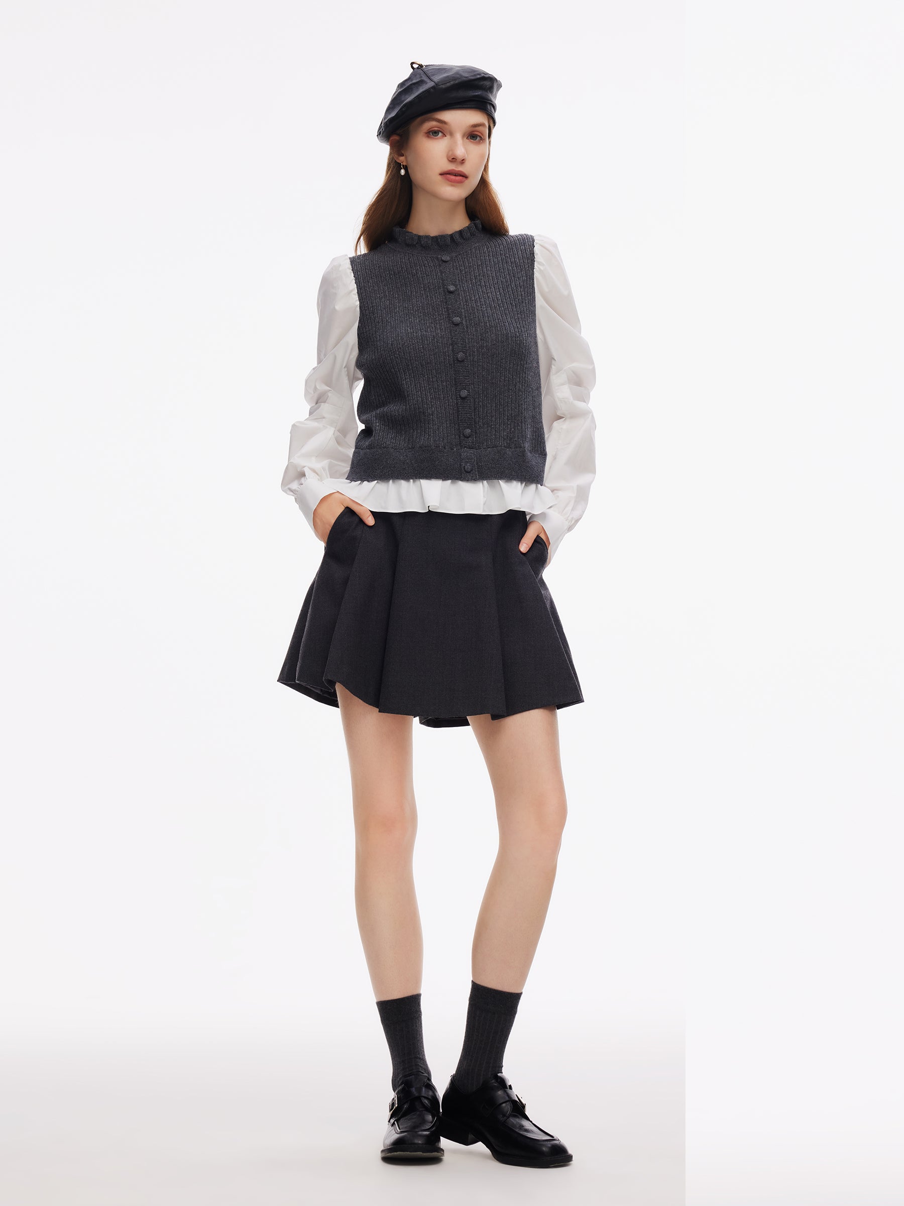 Wool Blend Faux Two-Piece Women Blouse GOELIA