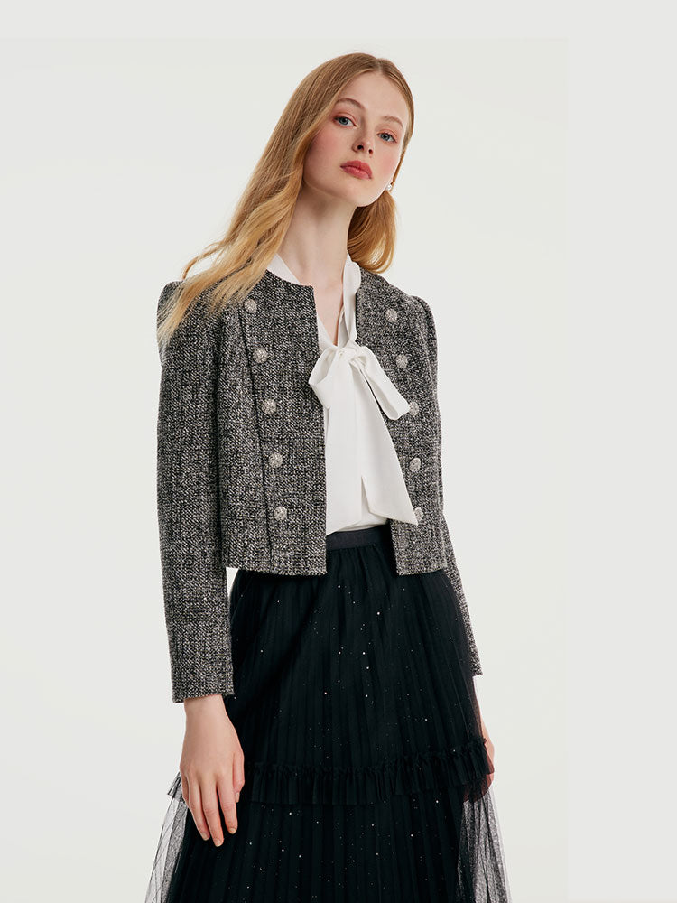 Tweed Double-Breasted Women Crop Jacket GOELIA