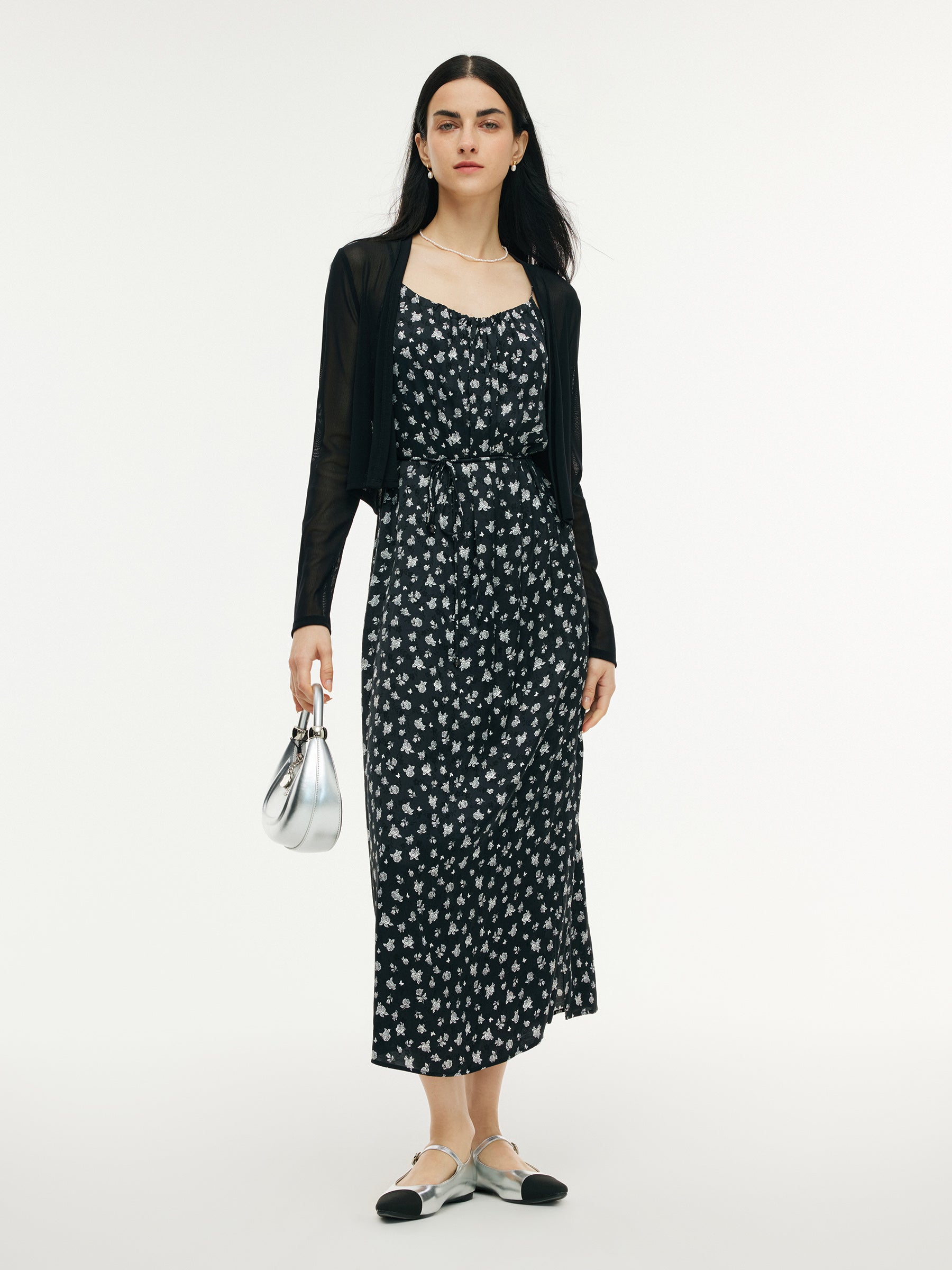 Floral Print Strap Side Slit Maxi Dress And Cardigan Two-Piece Set GOELIA