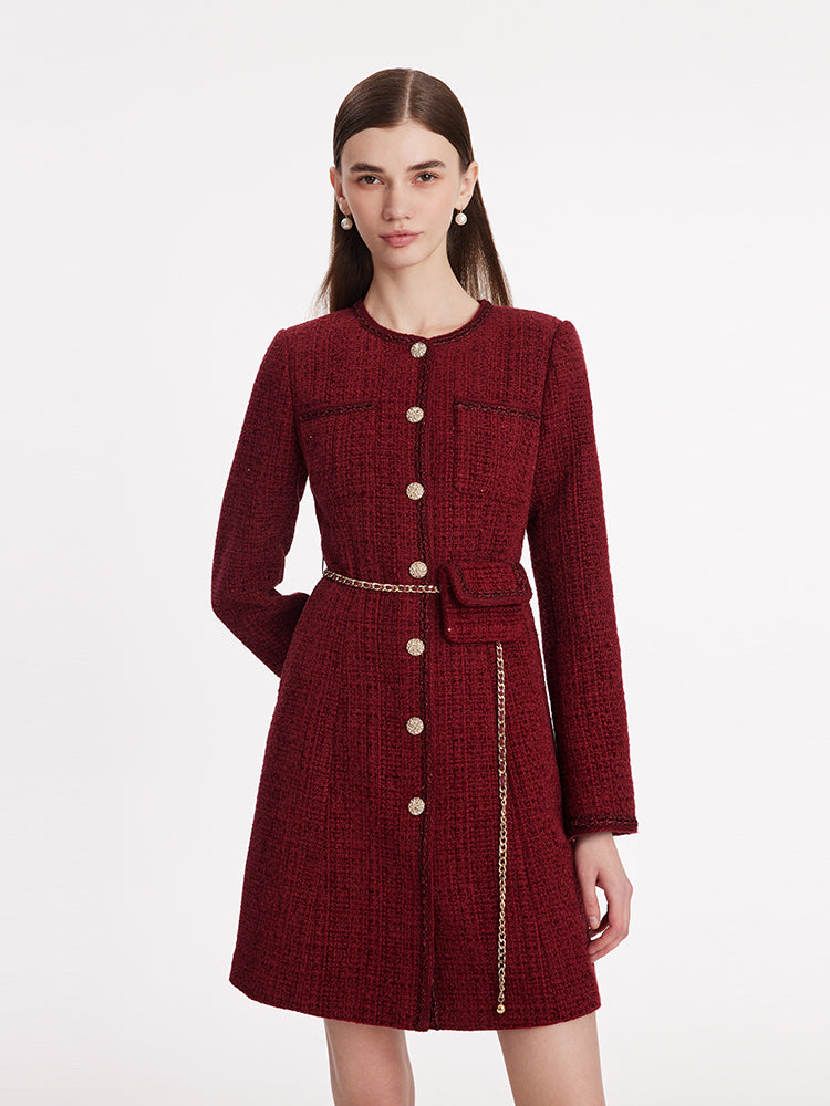 Single-Breasted Tweed Women Coat With Waist Pack GOELIA