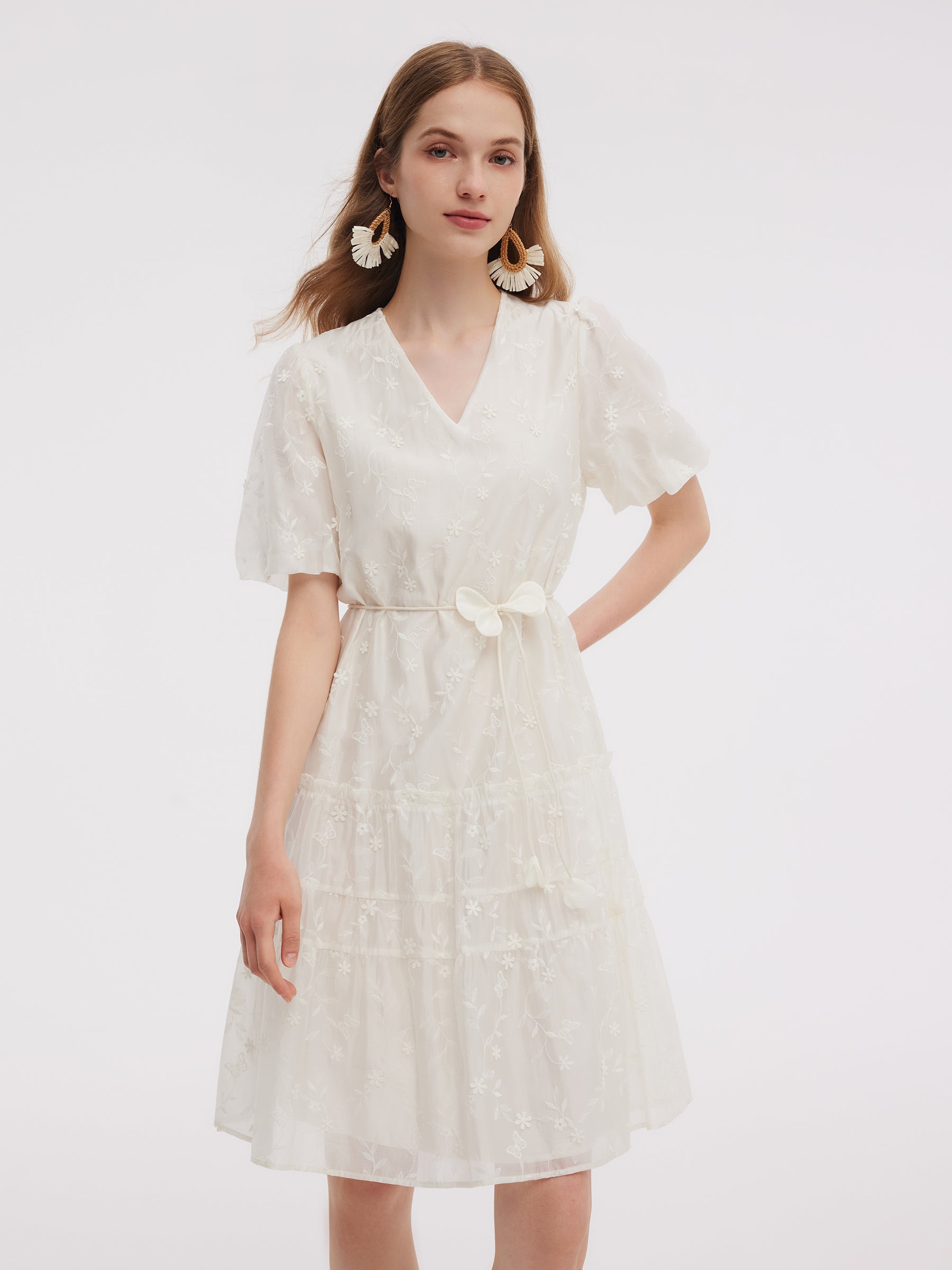 Tencel Blend Embroidered Women Midi Dress GOELIA