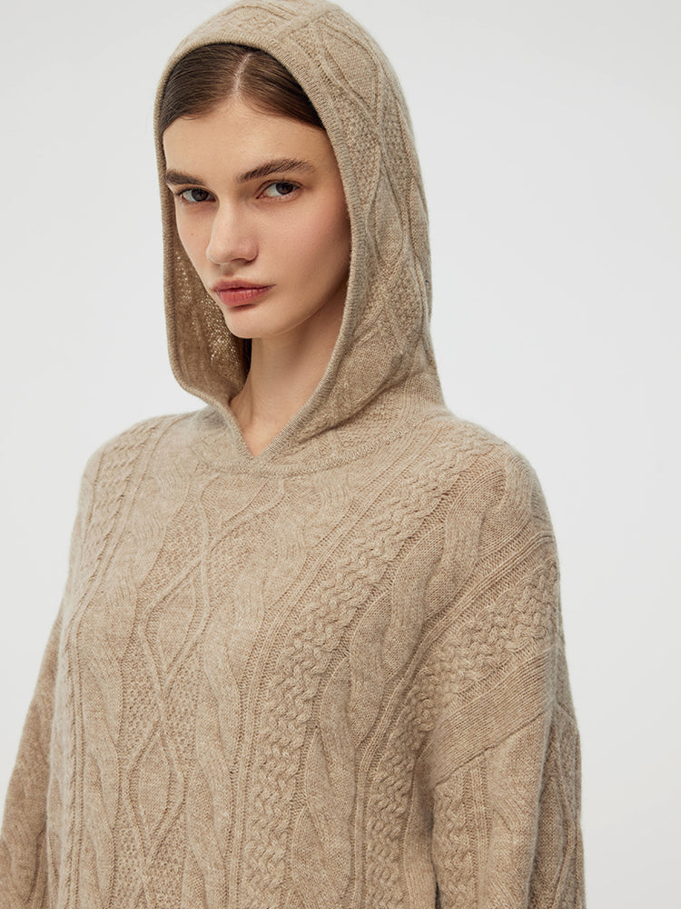 Wool Blend Women Hooded Midi Dress GOELIA