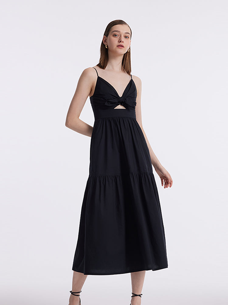 Cut-out Spaghetti Strap Bowknot Tied Maxi Dress GOELIA