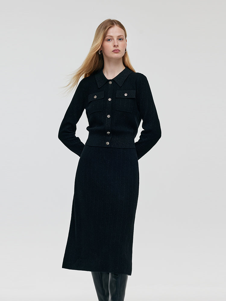 Wool Blend Long Sleeve Knit Top And A-Line Skirt Two-Piece Set GOELIA