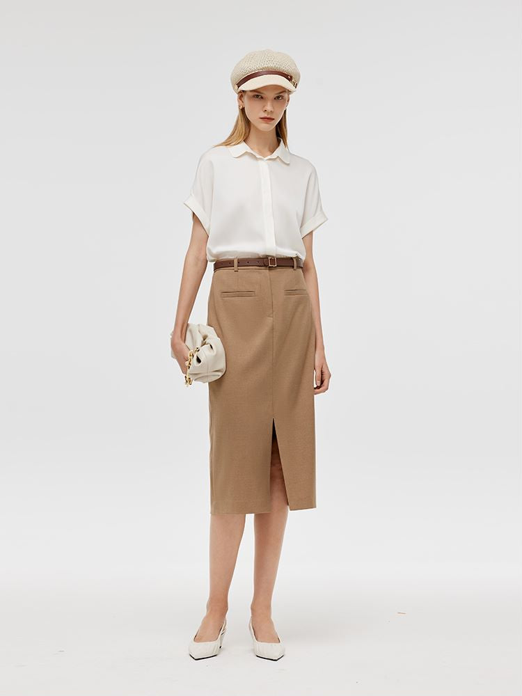 Basic Straight Slit Women Skirt With Belt GOELIA