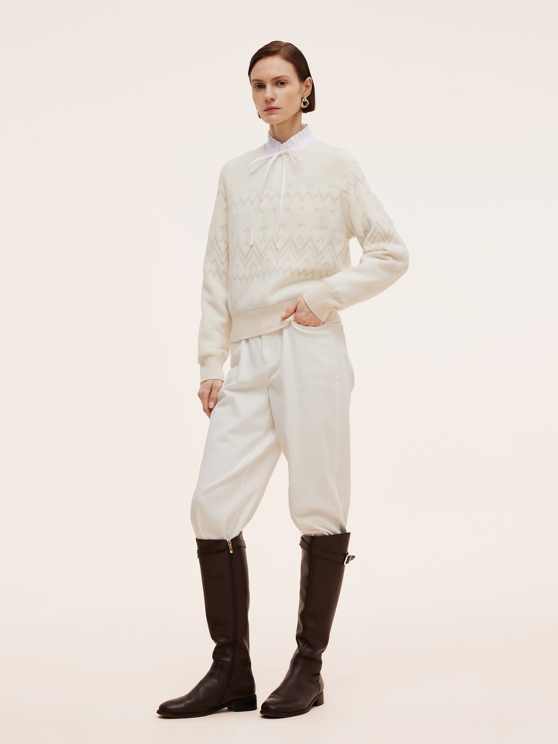 100% Wool Jacquard Women Knit Top GOELIA