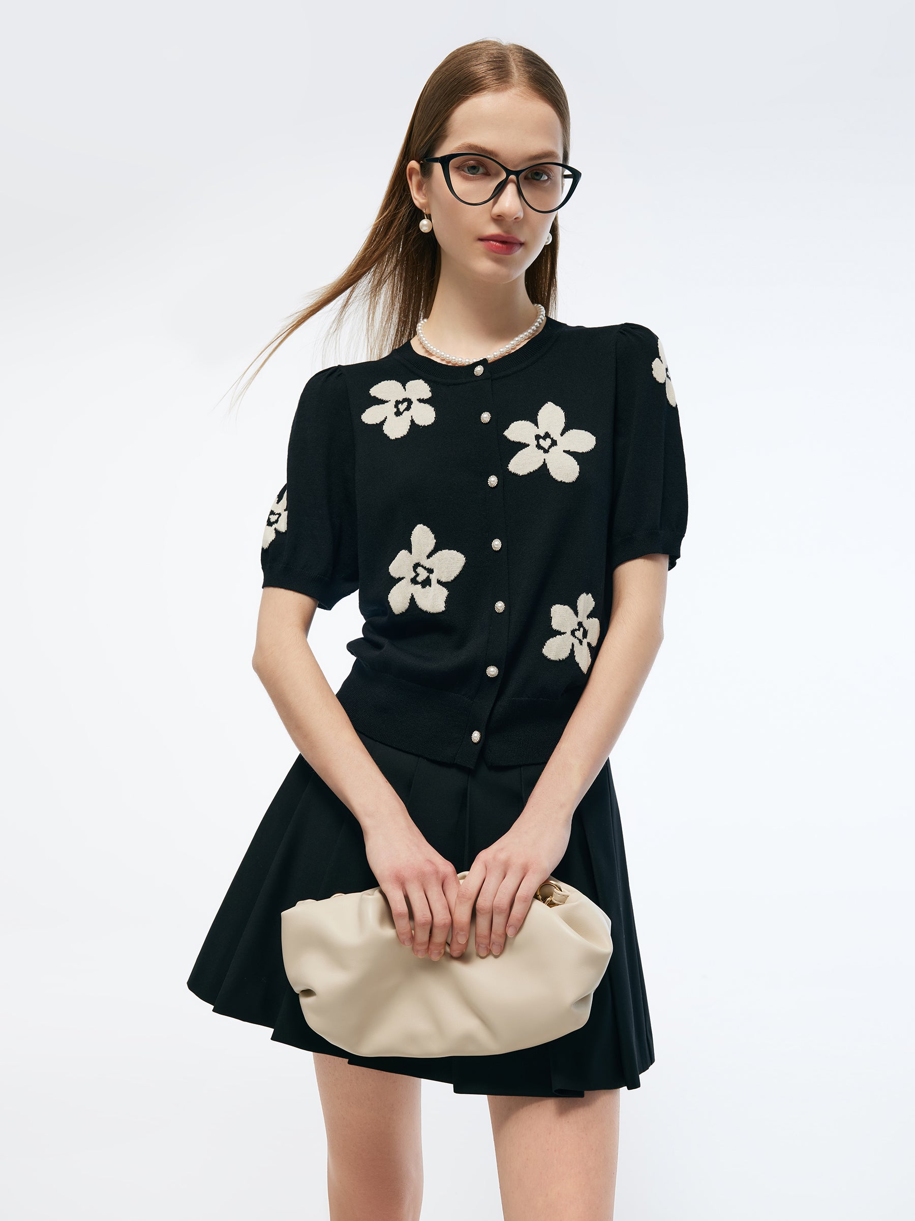 Tencel Mulberry Silk Blend Floral Jacquard Women Cardigan GOELIA