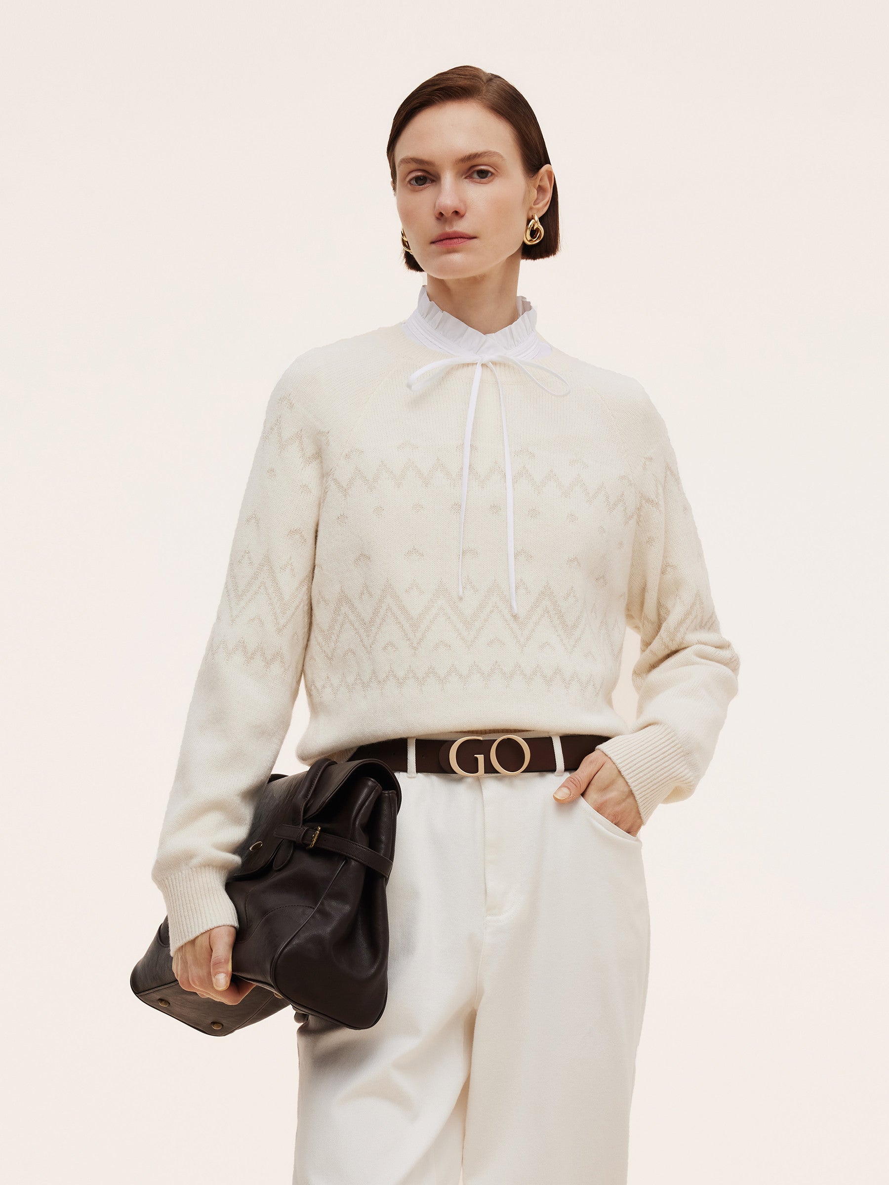 100% Wool Jacquard Women Sweater GOELIA