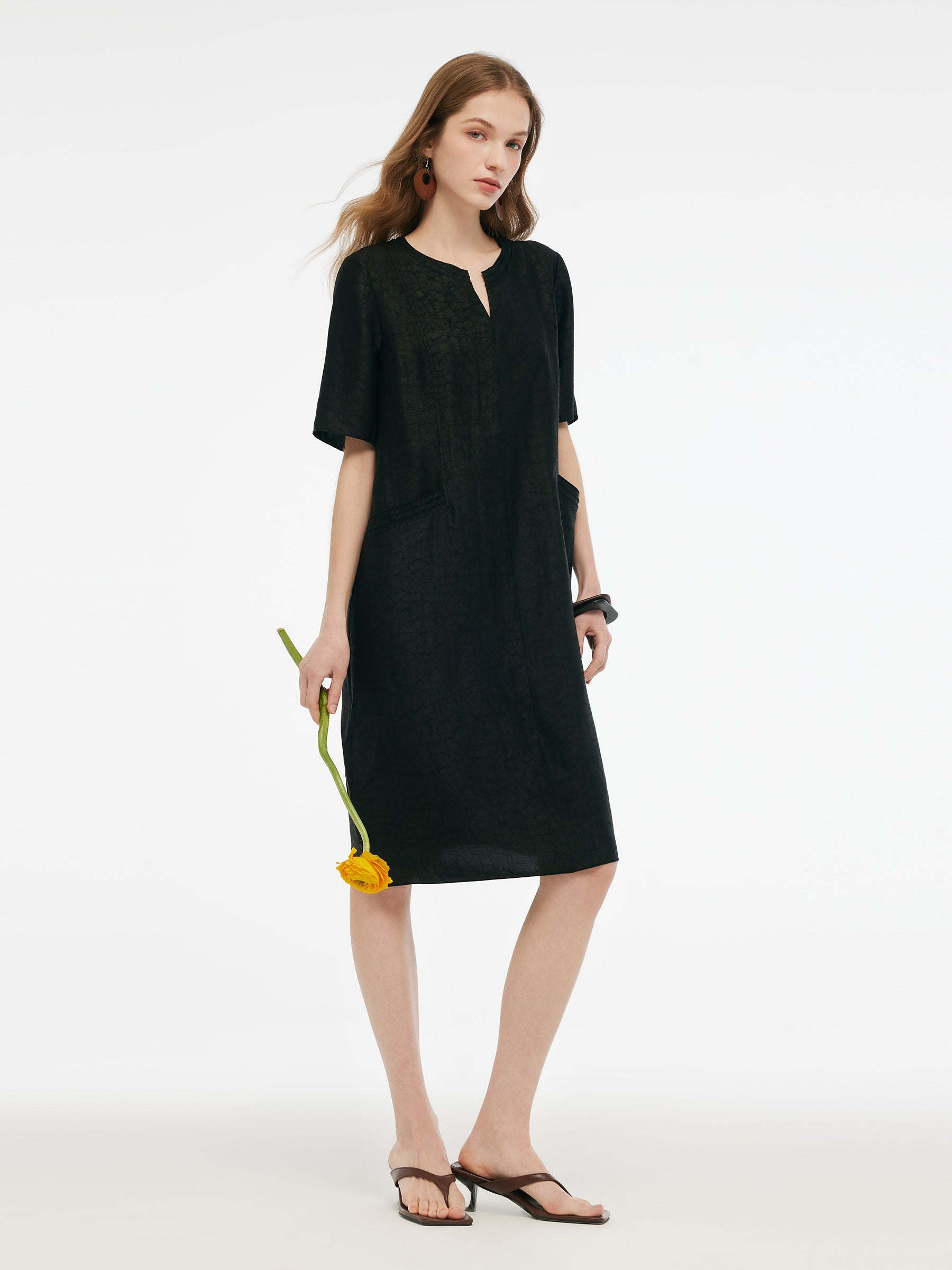 18MM Xiang Yun Silk Pockets Women Loose Fit Midi Dress GOELIA