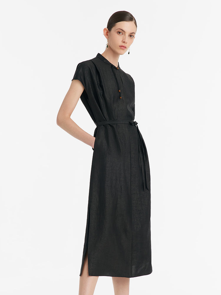 18 Momme Xiang Yun Silk Slit Cheongsam Women Qipao Maxi Dress With Belt GOELIA