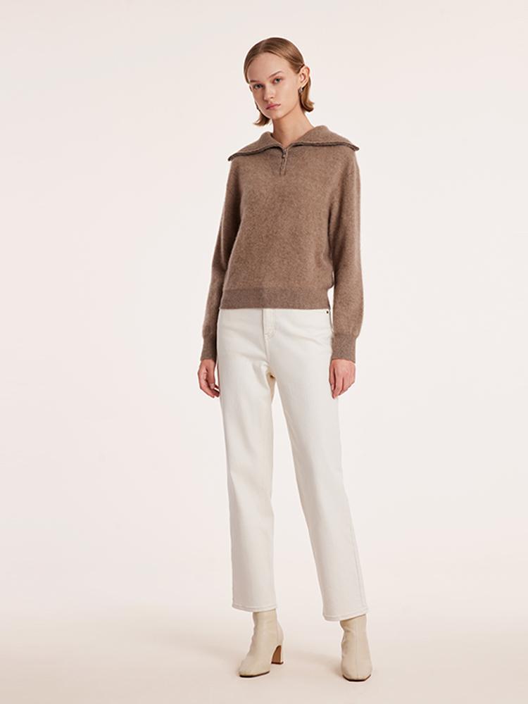 Pure Cashmere Zippered Lapel Women Sweater GOELIA