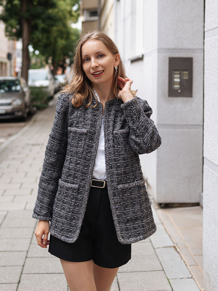 Wool Sequins Tweed Women Jacket GOELIA