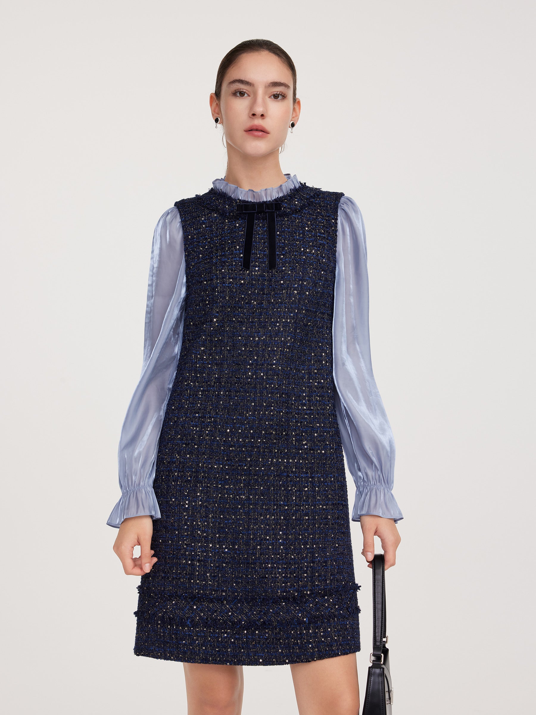 navy blue tweed dress Fiona Navy Blue Embellished Tweed Mini Dress, M / Blue