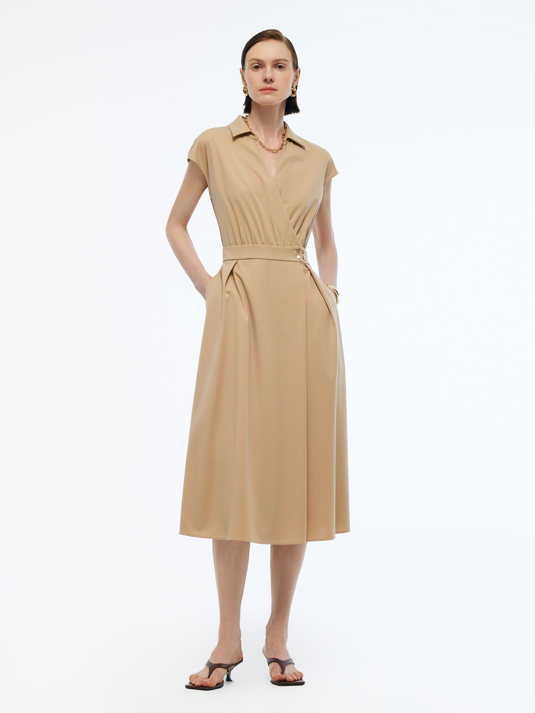 Tencel Blend Adjustable Waist Women Knit Stretchy Midi Dress GOELIA