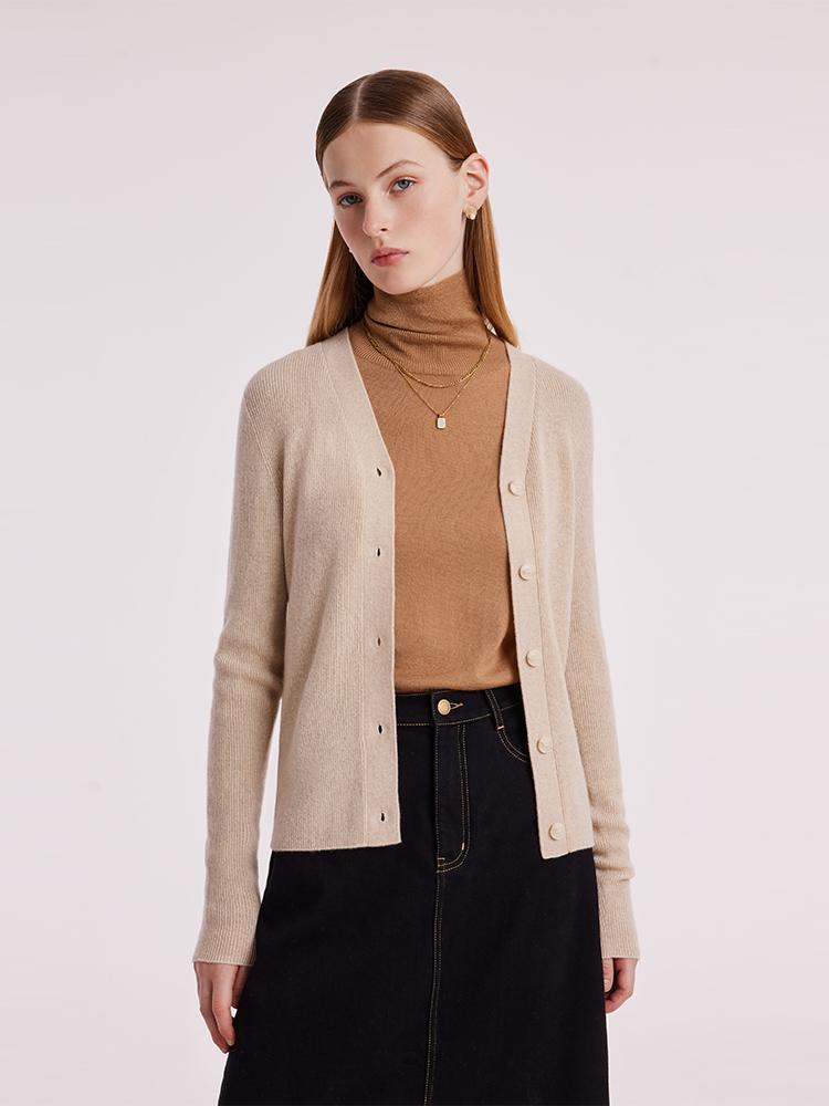 Beige Seamless Cashmere Lady Cardigan GOELIA