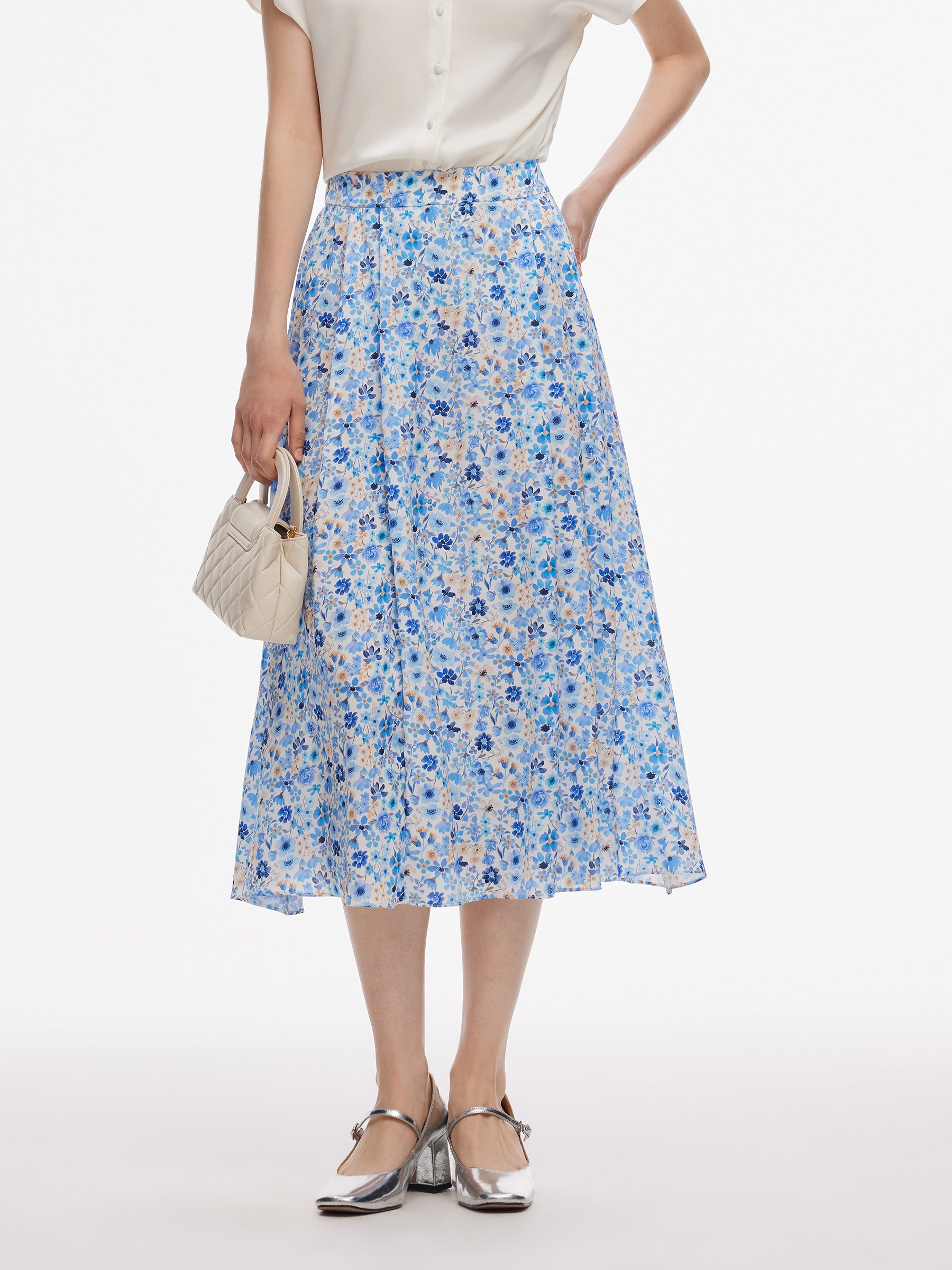 19MM Mulberry Silk Floral Print Skirt GOELIA