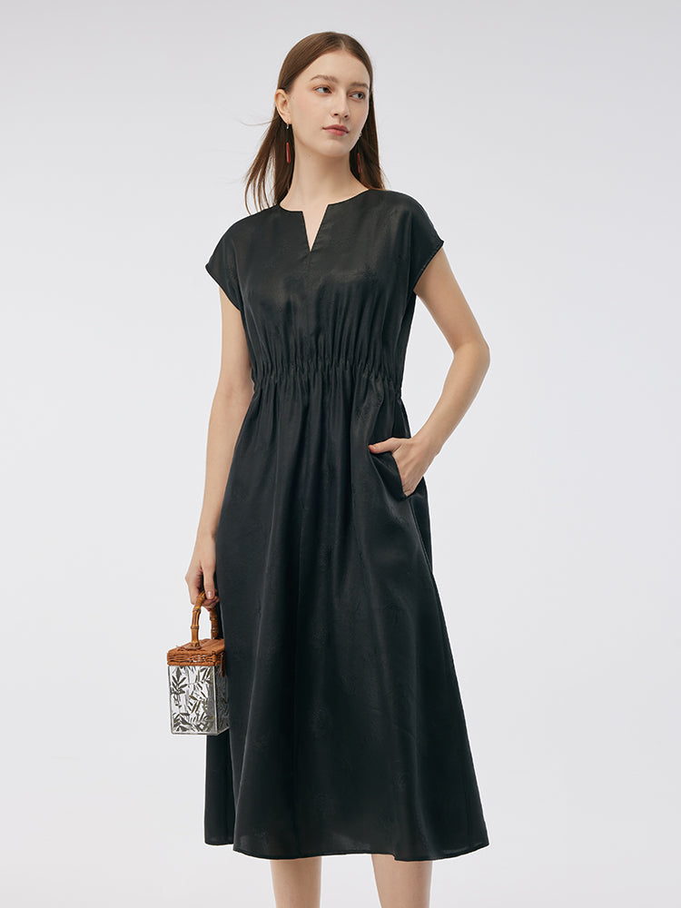 19MM Xiang Yun Silk Cap Sleeve Women Midi Dress GOELIA