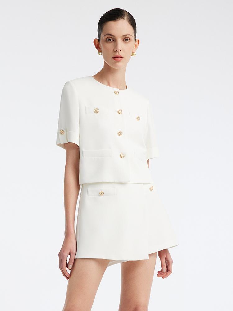 White Acetate Blazer And Shorts Two-Piece Suit GOELIA