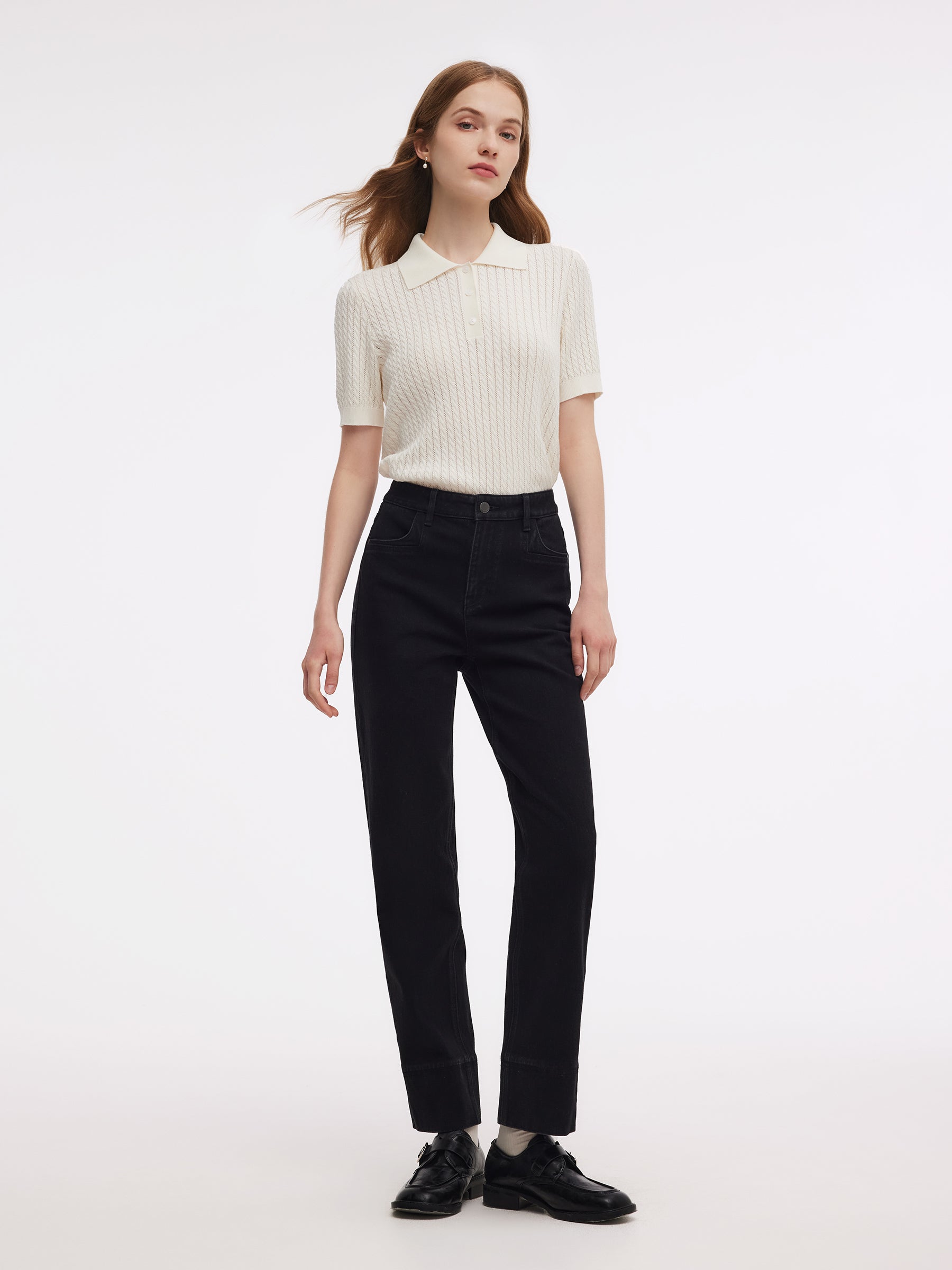Cotton Denim Women Ankle Length Folded Jeans GOELIA
