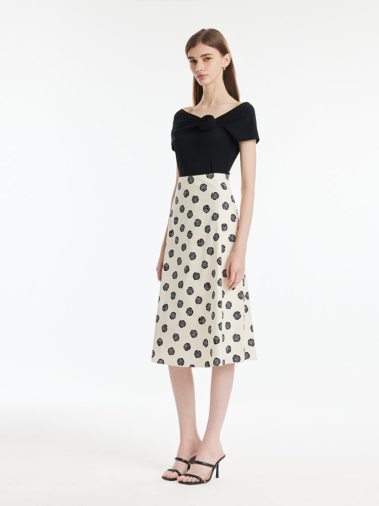 Off Shoulder 3D Rose Knotted Top And Half Skirt Two-Piece Set GOELIA